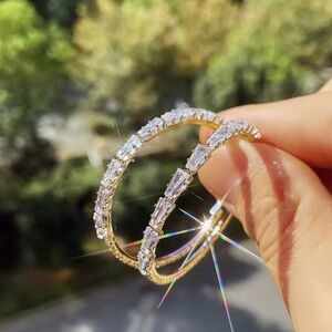 18k Yellow Gold Plated Hoop Earrings with CZ Diamonds!